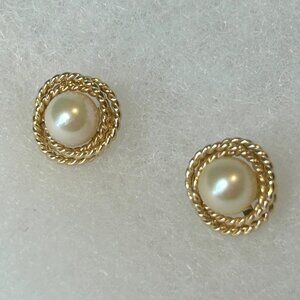 vintage Peter Brams Designs 14K gold & pearl pierced earrings